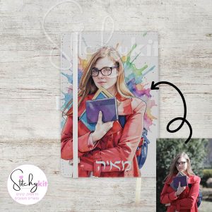 מחברת כריכה קשיחה בד עם דיוקן מצויר בעיבוד דיגיטלי